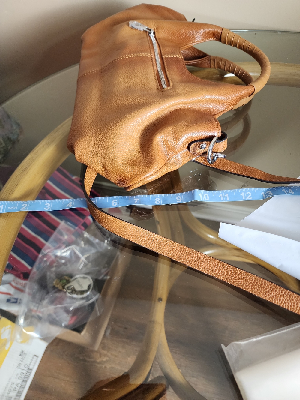Structured Tan Leather Shoulder Bag with Wrapped Top Handle - Picture 4 of 15